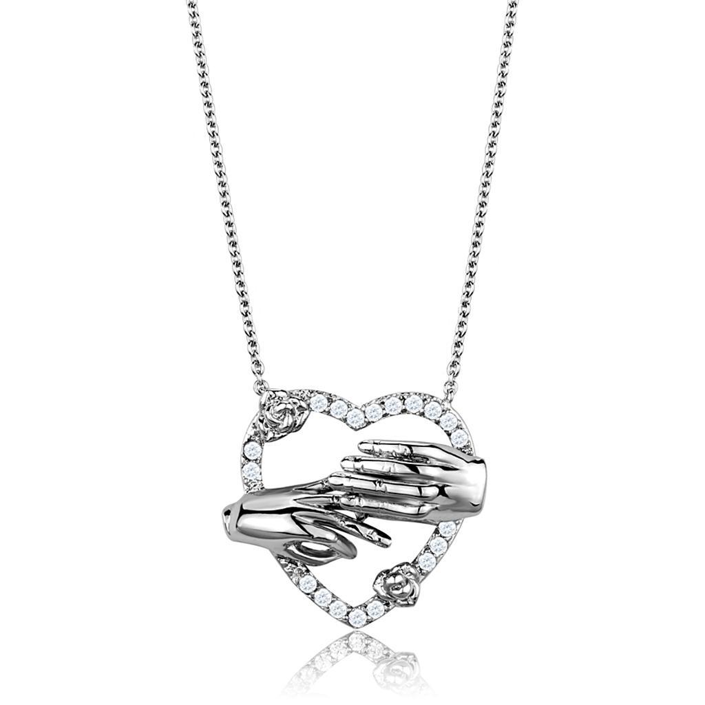3W1034 - Rhodium Brass Chain Pendant with AAA Grade CZ  in Clear-0