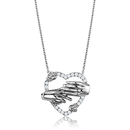 3W1034 - Rhodium Brass Chain Pendant with AAA Grade CZ  in Clear-0