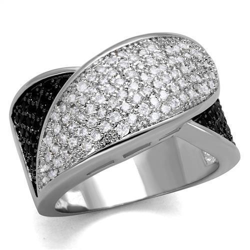 3W1089 - Rhodium + Ruthenium Brass Ring with AAA Grade CZ  in Black Diamond-0