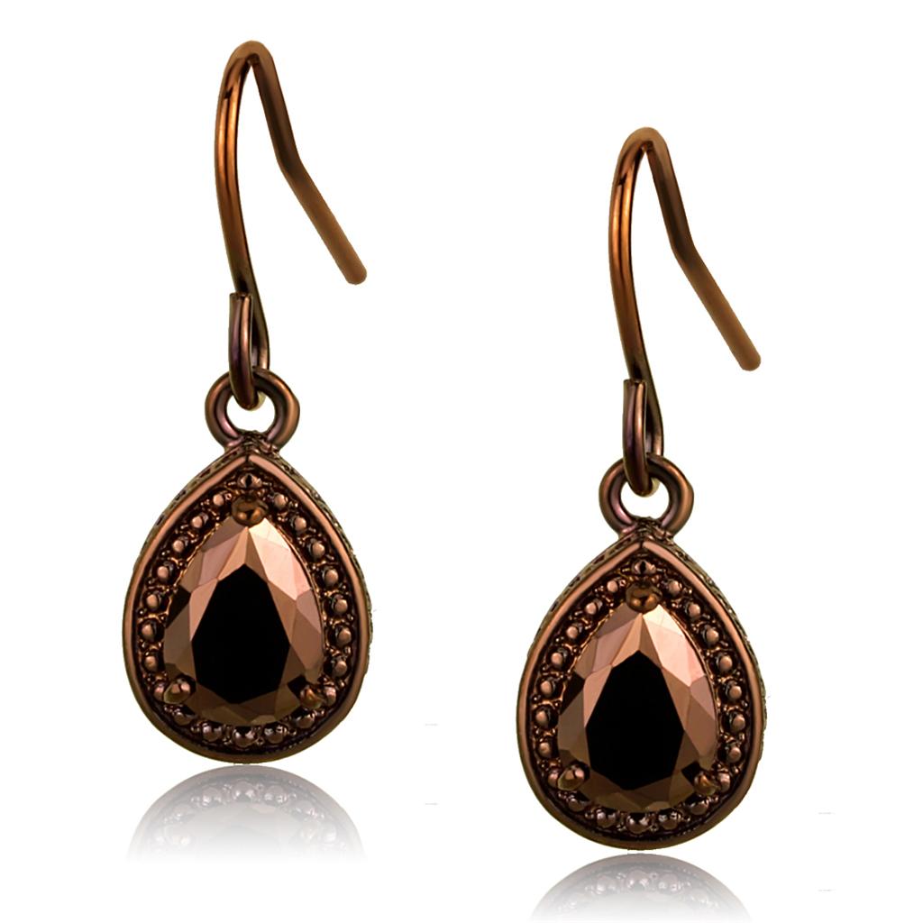 3W1114 - IP Coffee light Brass Earrings with AAA Grade CZ  in Light Coffee Alamode