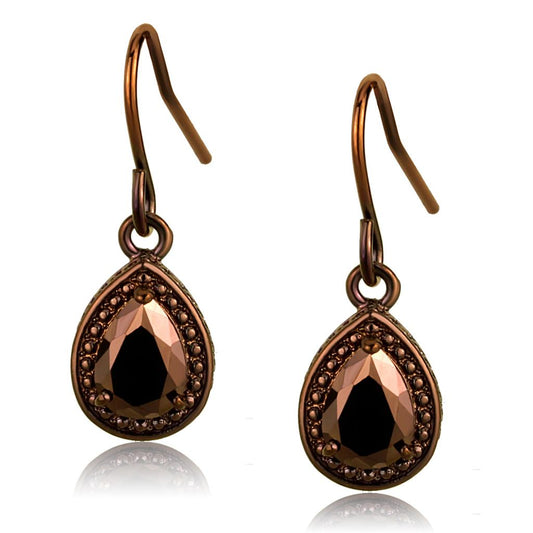 3W1114 - IP Coffee light Brass Earrings with AAA Grade CZ  in Light Coffee Alamode