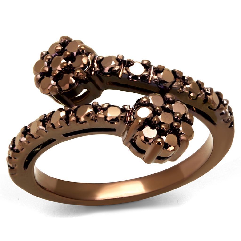3W1158 - IP Coffee light Brass Ring with AAA Grade CZ  in Light Coffee Alamode