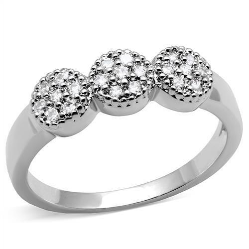 3W1220 - Rhodium Brass Ring with AAA Grade CZ  in Clear Alamode