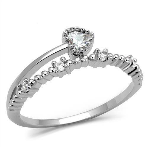 3W1223 - Rhodium Brass Ring with AAA Grade CZ  in Clear-0