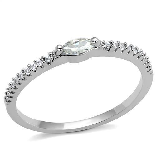3W1225 - Rhodium Brass Ring with AAA Grade CZ  in Clear Alamode