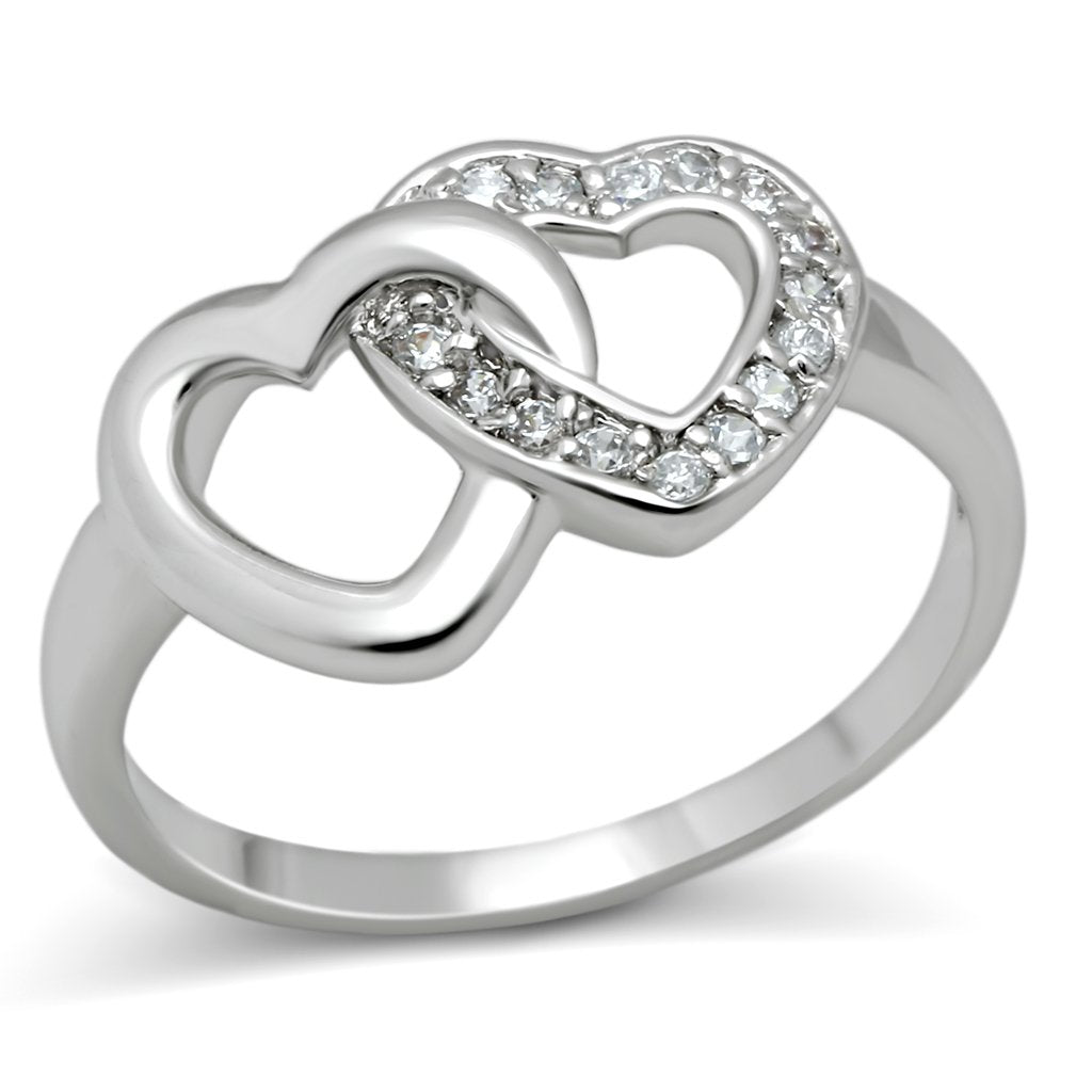 3W123 - Rhodium Brass Ring with AAA Grade CZ  in Clear Alamode