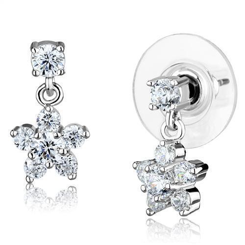 3W1284 - Rhodium Brass Earrings with AAA Grade CZ  in Clear Alamode