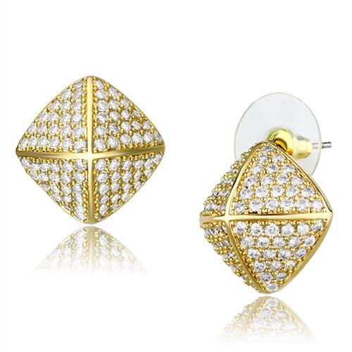 3W1323 - Gold Brass Earrings with AAA Grade CZ  in Clear-0