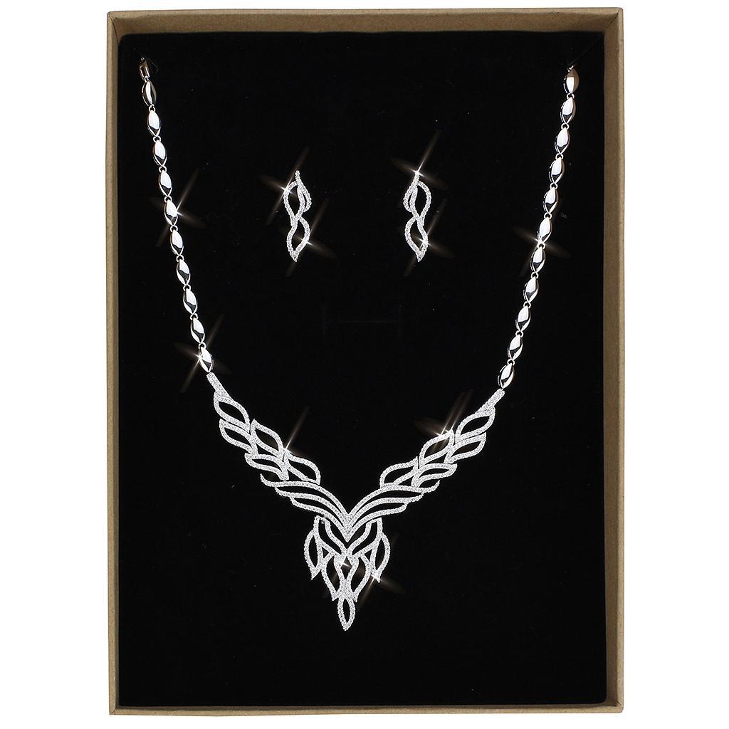 3W1418 - Rhodium Brass Jewelry Sets with AAA Grade CZ  in Clear-0