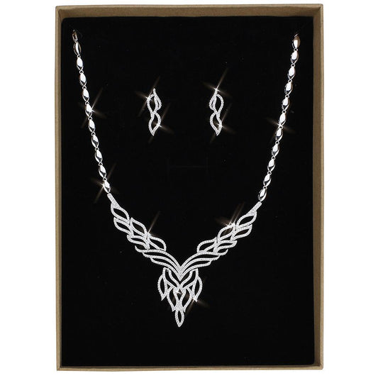 3W1418 - Rhodium Brass Jewelry Sets with AAA Grade CZ  in Clear-0