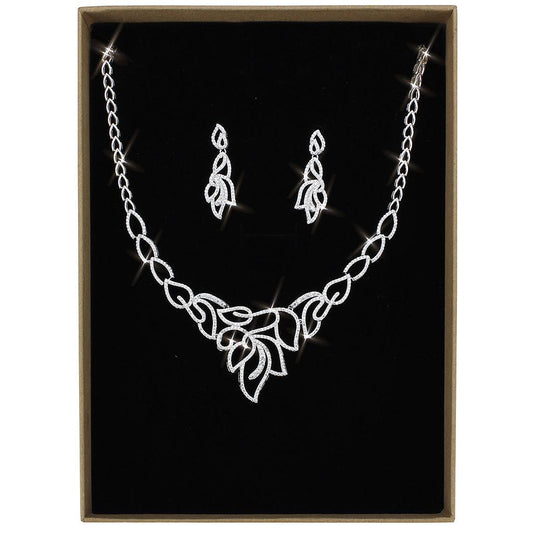 3W1420 - Rhodium Brass Jewelry Sets with AAA Grade CZ  in Clear-0