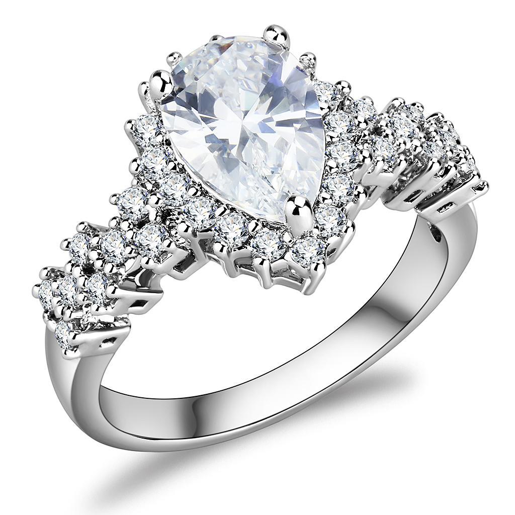 3W1442 - Rhodium Brass Ring with AAA Grade CZ  in Clear Alamode