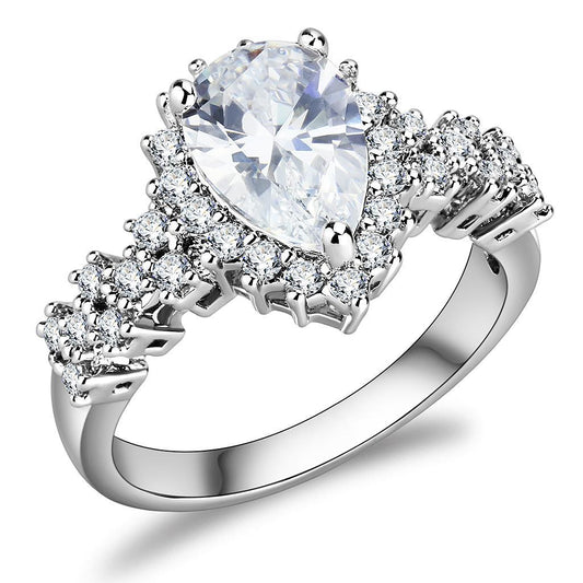3W1442 - Rhodium Brass Ring with AAA Grade CZ  in Clear Alamode