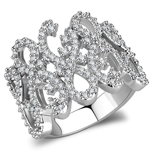 3W1443 - Rhodium Brass Ring with AAA Grade CZ  in Clear Alamode