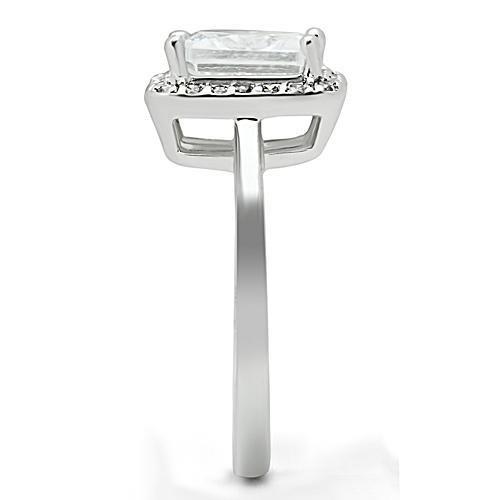 3W144 - Rhodium Brass Ring with AAA Grade CZ  in Clear-3