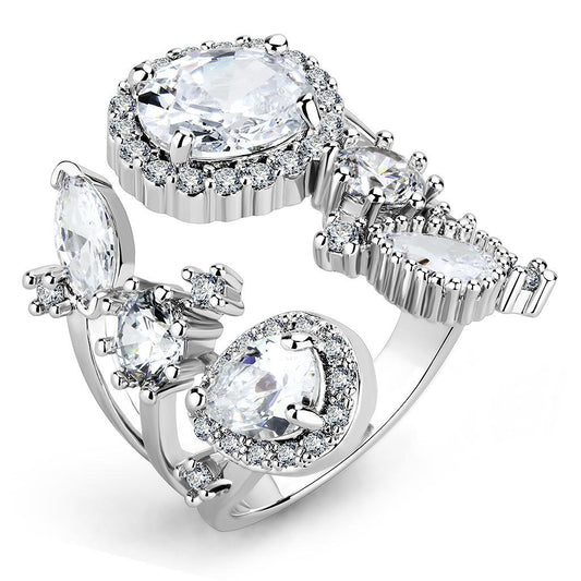 3W1454 - Rhodium Brass Ring with AAA Grade CZ  in Clear Alamode