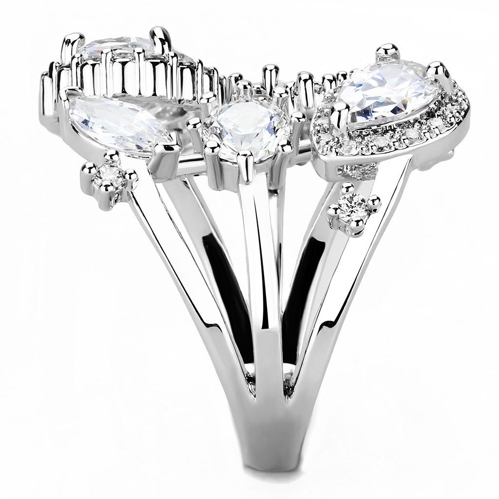 3W1454 - Rhodium Brass Ring with AAA Grade CZ  in Clear Alamode