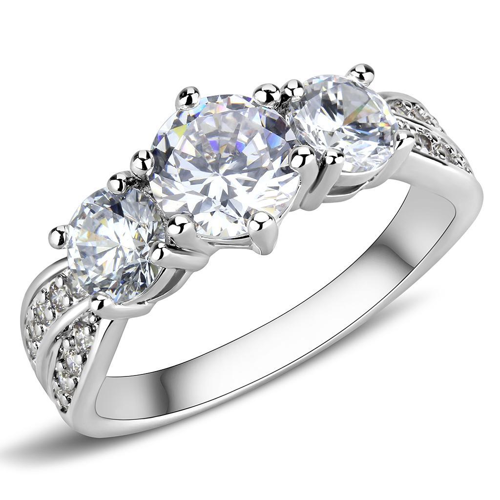 3W1456 - Rhodium Brass Ring with AAA Grade CZ  in Clear-0