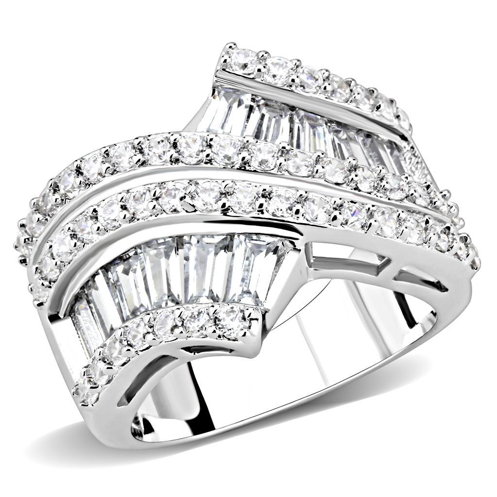 3W1501 - Rhodium Brass Ring with AAA Grade CZ  in Clear Alamode