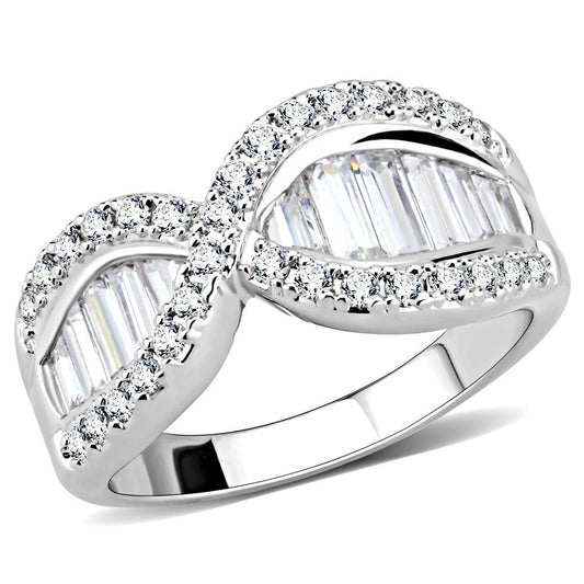 3W1518 - Rhodium Brass Ring with AAA Grade CZ  in Clear-0