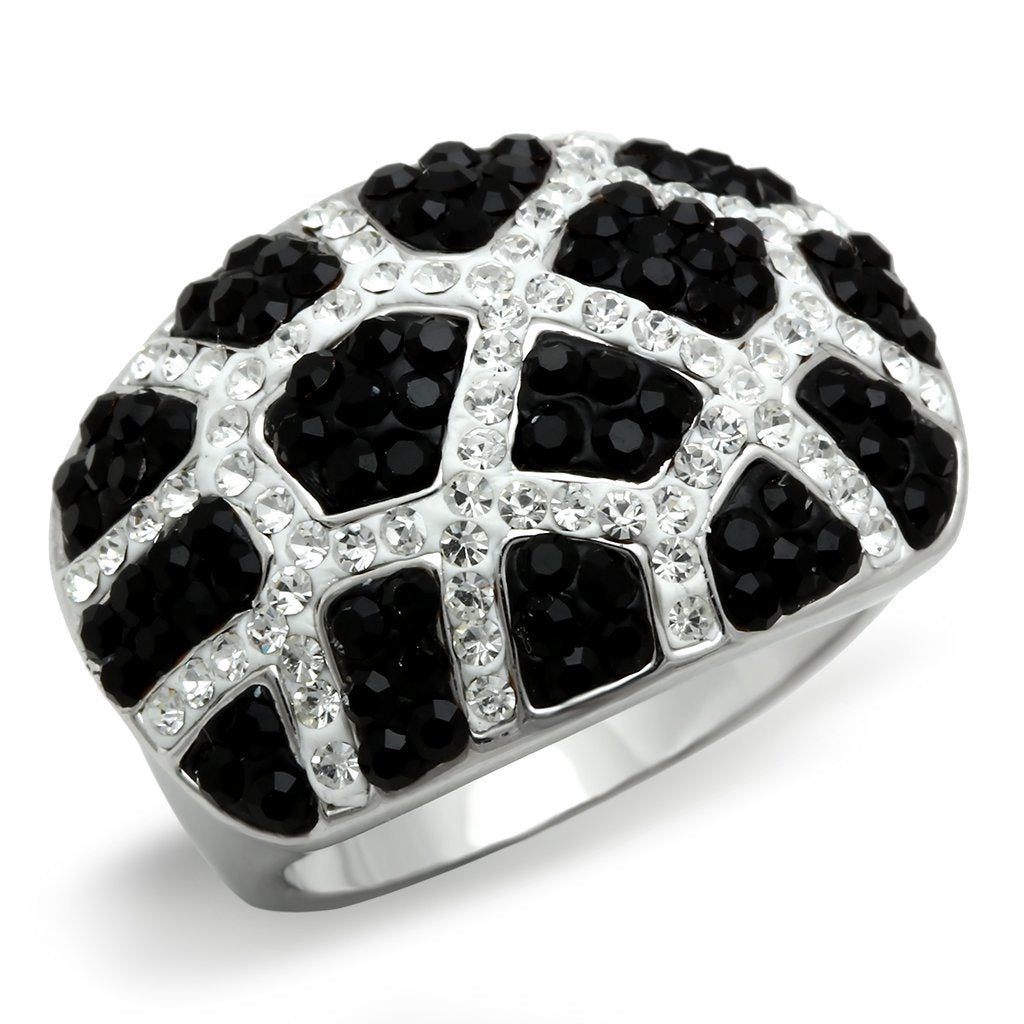 3W151 - Rhodium + Ruthenium Brass Ring with Top Grade Crystal  in Multi Color Alamode