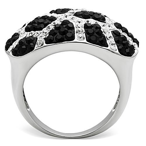 3W151 - Rhodium + Ruthenium Brass Ring with Top Grade Crystal  in Multi Color Alamode