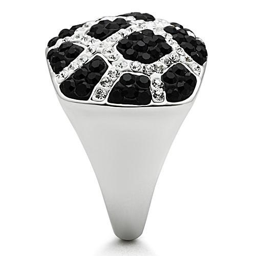3W151 - Rhodium + Ruthenium Brass Ring with Top Grade Crystal  in Multi Color Alamode