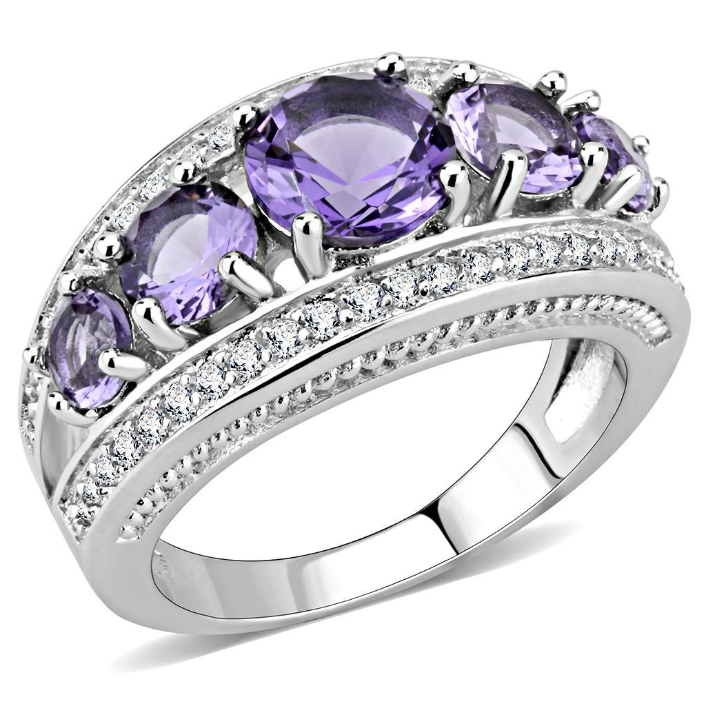 3W1530 - Rhodium Brass Ring with Synthetic  in Amethyst Alamode