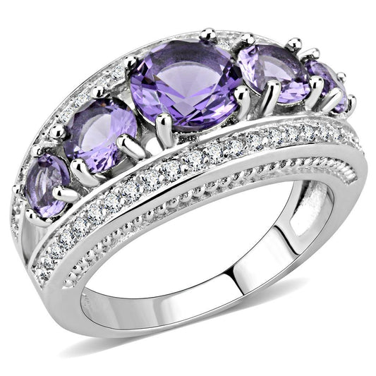 3W1530 - Rhodium Brass Ring with Synthetic  in Amethyst Alamode