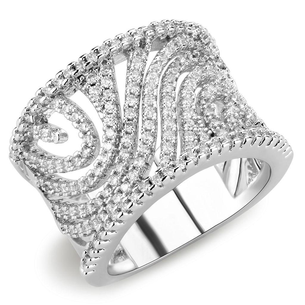 3W1548 - Rhodium Brass Ring with AAA Grade CZ  in Clear Alamode
