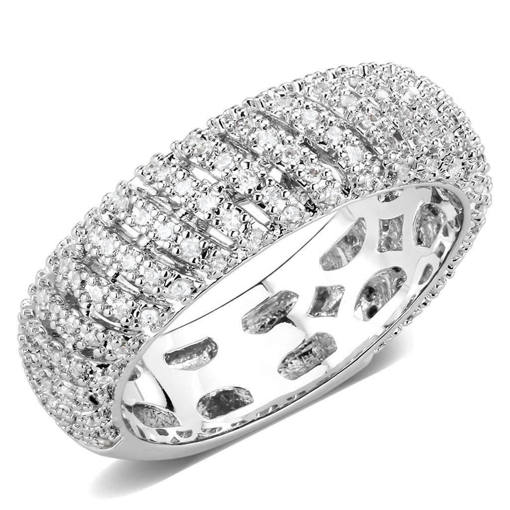 3W1550 - Rhodium Brass Ring with AAA Grade CZ  in Clear Alamode