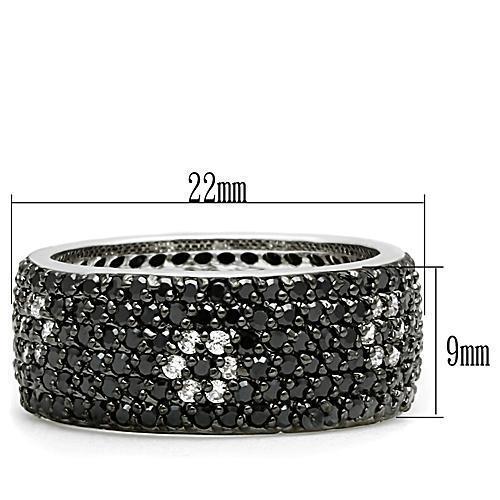 3W158 - Rhodium + Ruthenium Brass Ring with AAA Grade CZ  in Jet Alamode