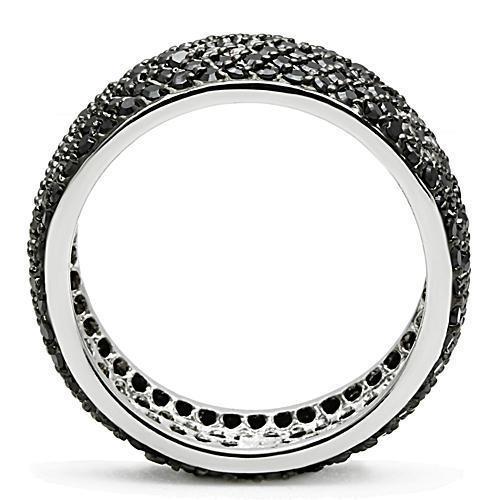 3W158 - Rhodium + Ruthenium Brass Ring with AAA Grade CZ  in Jet Alamode