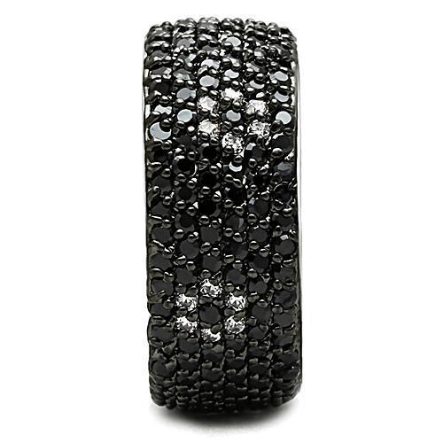 3W158 - Rhodium + Ruthenium Brass Ring with AAA Grade CZ  in Jet Alamode