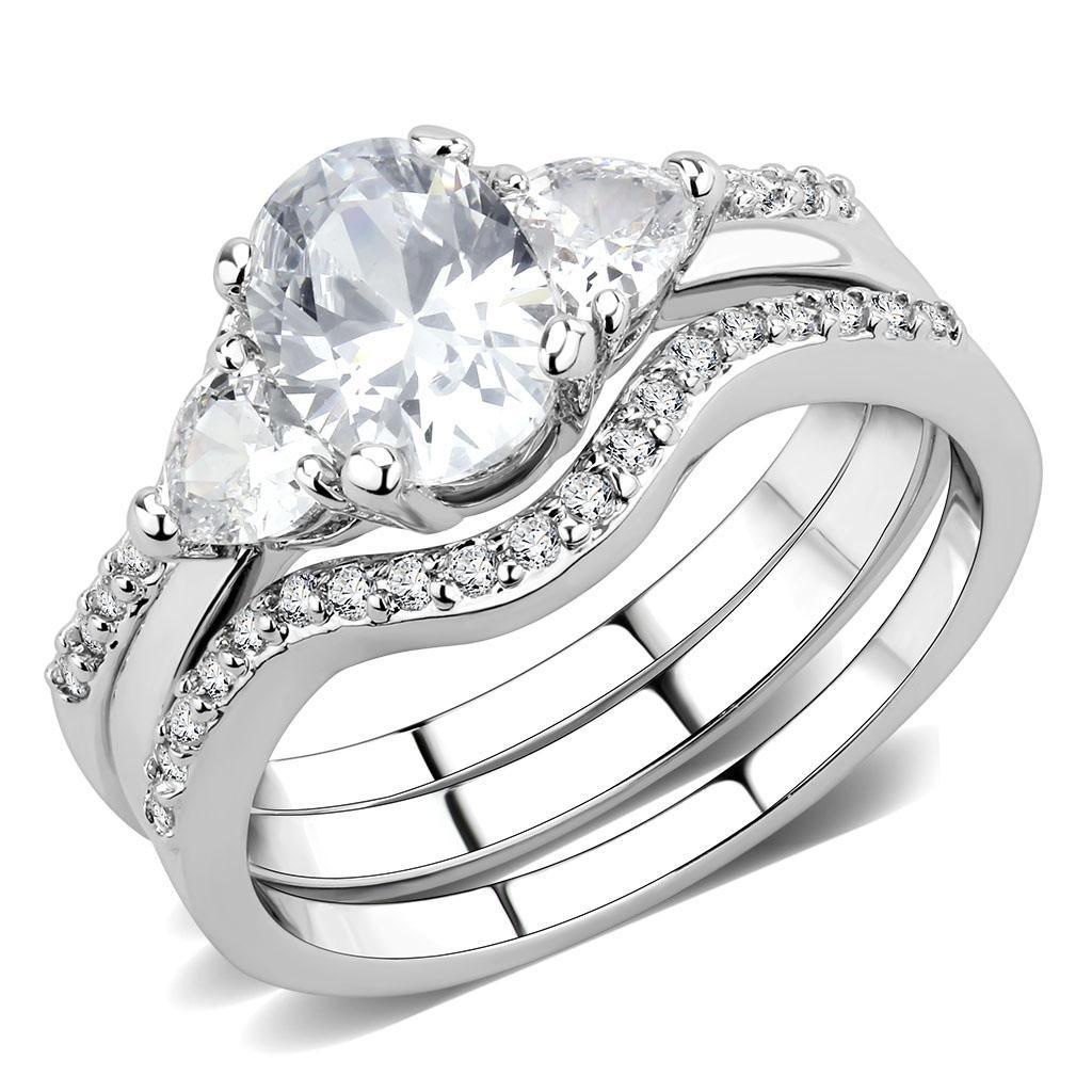3W1594 - Rhodium Brass Ring with AAA Grade CZ  in Clear Alamode