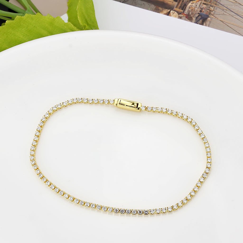 3W1680 - Gold Brass Bracelet with AAA Grade CZ in Clear-4