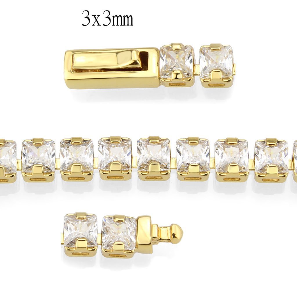 3W1695 - Gold Brass Bracelet with AAA Grade CZ in Clear-3