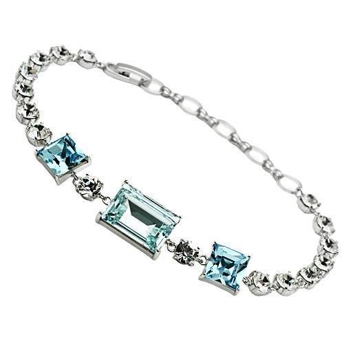 3W176 - Rhodium Brass Bracelet with Top Grade Crystal  in Sea Blue-0