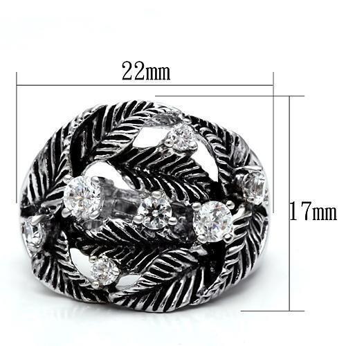 3W211 - Rhodium Brass Ring with AAA Grade CZ  in Clear Alamode