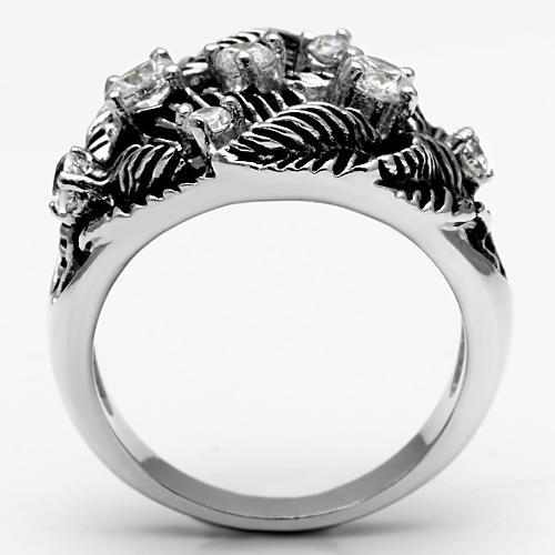 3W211 - Rhodium Brass Ring with AAA Grade CZ  in Clear Alamode