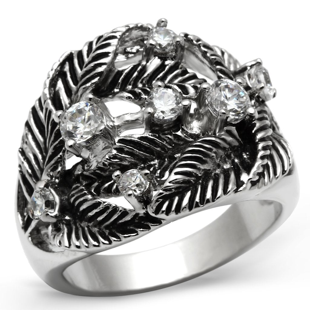 3W211 - Rhodium Brass Ring with AAA Grade CZ  in Clear Alamode