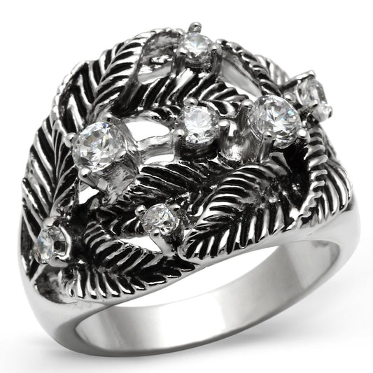 3W211 - Rhodium Brass Ring with AAA Grade CZ  in Clear Alamode