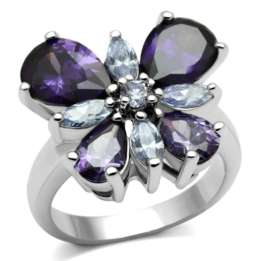 3W254 - Rhodium Brass Ring with AAA Grade CZ  in Multi Color-0