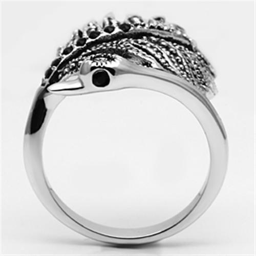 3W258 - Rhodium Brass Ring with Top Grade Crystal  in Black Diamond Alamode