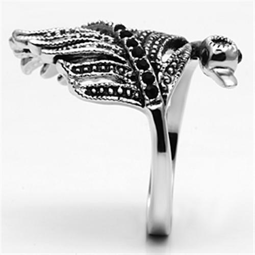 3W258 - Rhodium Brass Ring with Top Grade Crystal  in Black Diamond Alamode