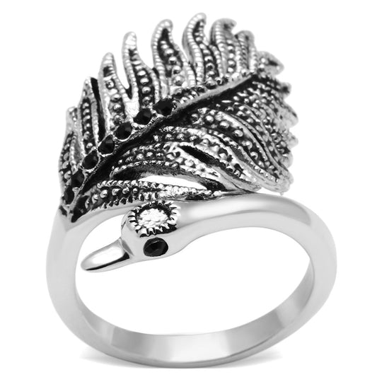 3W258 - Rhodium Brass Ring with Top Grade Crystal  in Black Diamond Alamode