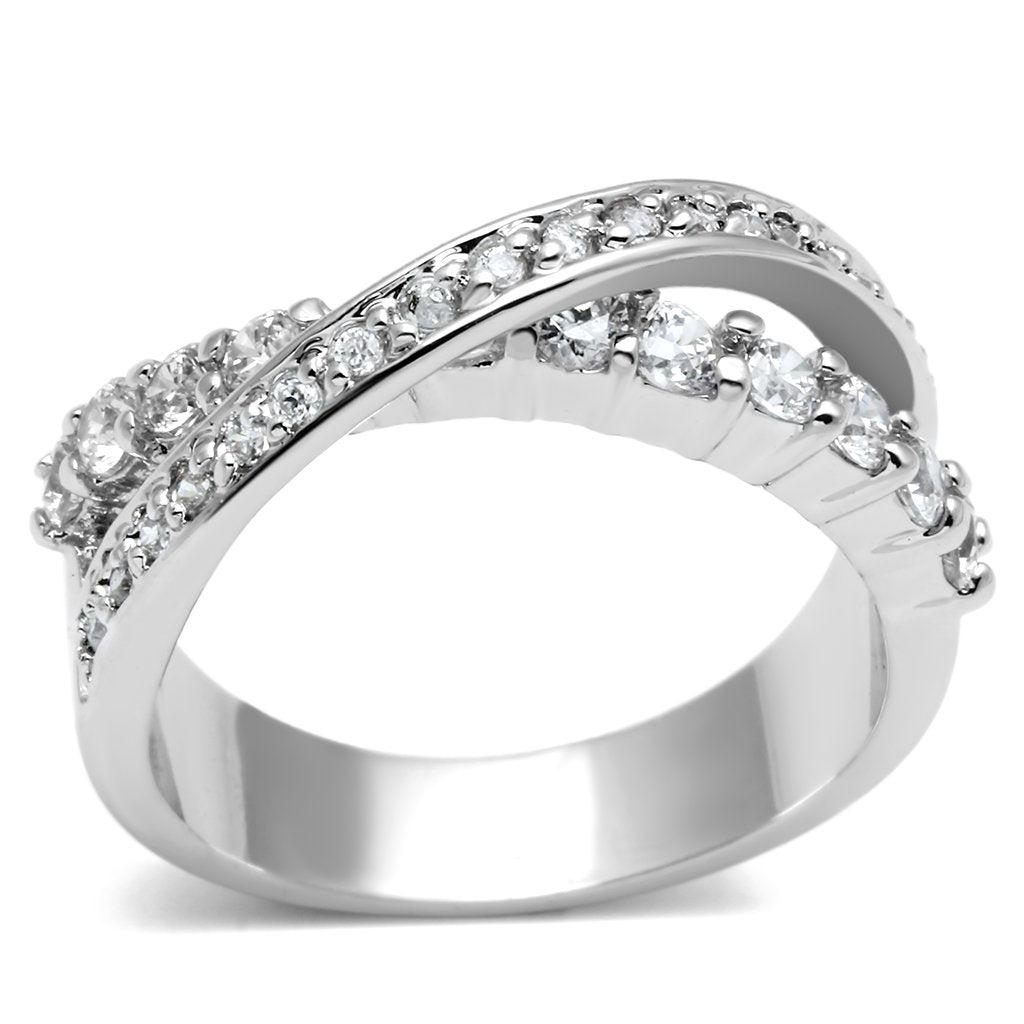 3W274 - Rhodium Brass Ring with AAA Grade CZ  in Clear-0