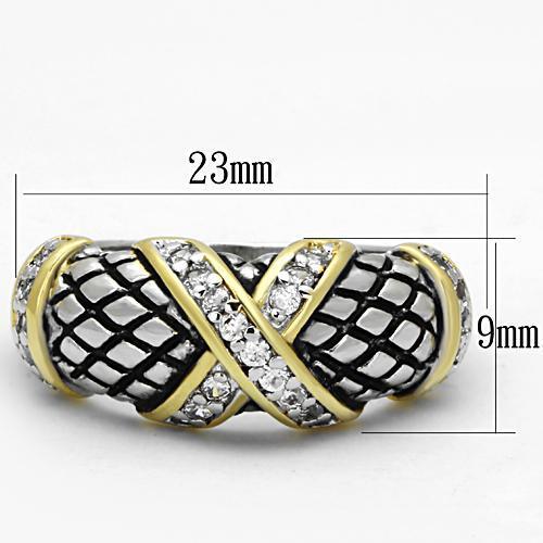 3W314 - Reverse Two-Tone Brass Ring with AAA Grade CZ  in Clear Alamode