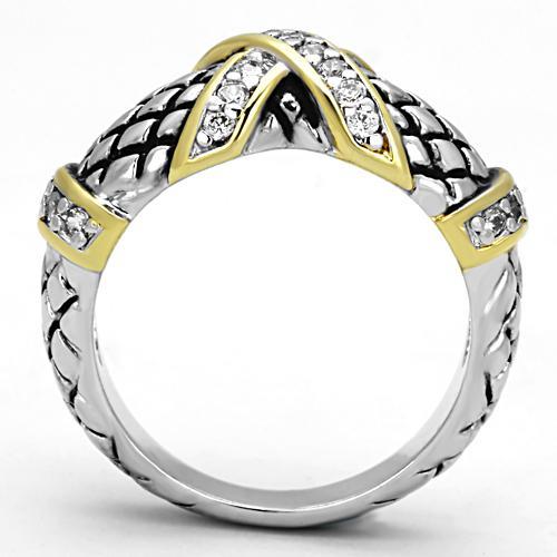 3W314 - Reverse Two-Tone Brass Ring with AAA Grade CZ  in Clear Alamode
