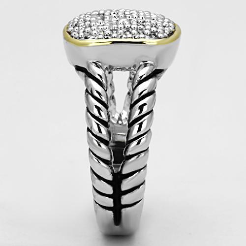 3W322 - Reverse Two-Tone Brass Ring with AAA Grade CZ  in Clear-3